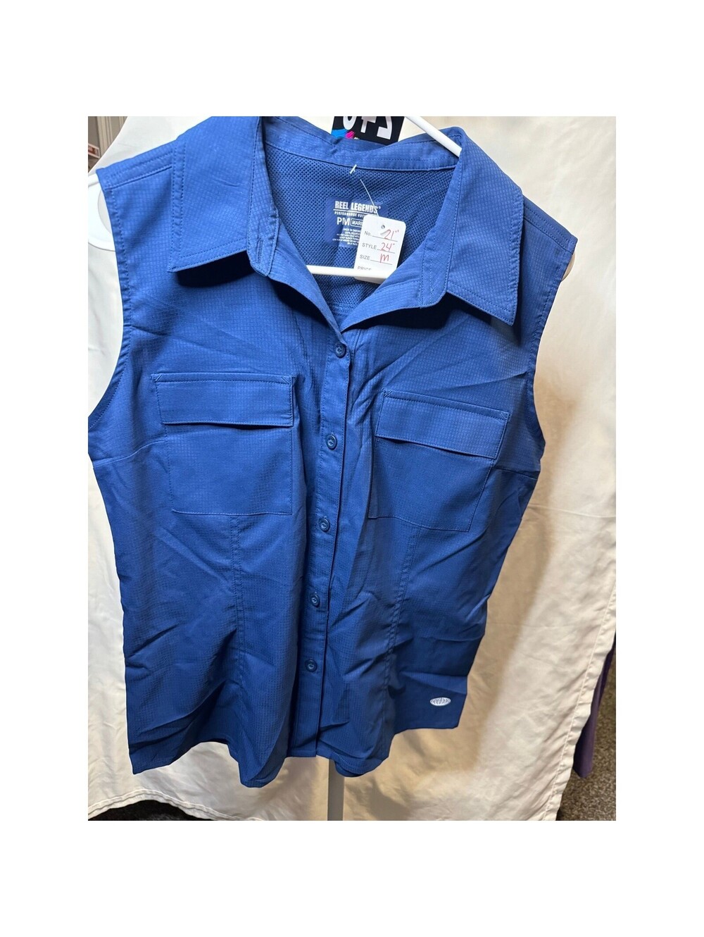 240 Reel Legends Mariner Blue Performance Fishing Vest Sleeveless Shirt Med